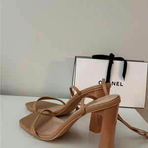 PrettyLittleThing Tan Strappy Block Heels